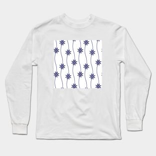 Blue Floral Pattern Long Sleeve T-Shirt